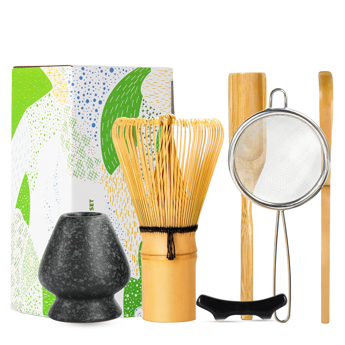 Obsidian-Matcha-Schale mit Ausguss