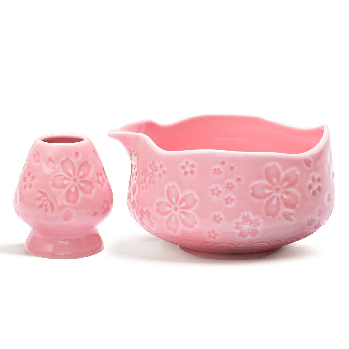 Matcha Bowl with Whisk Holder Sakura Pink