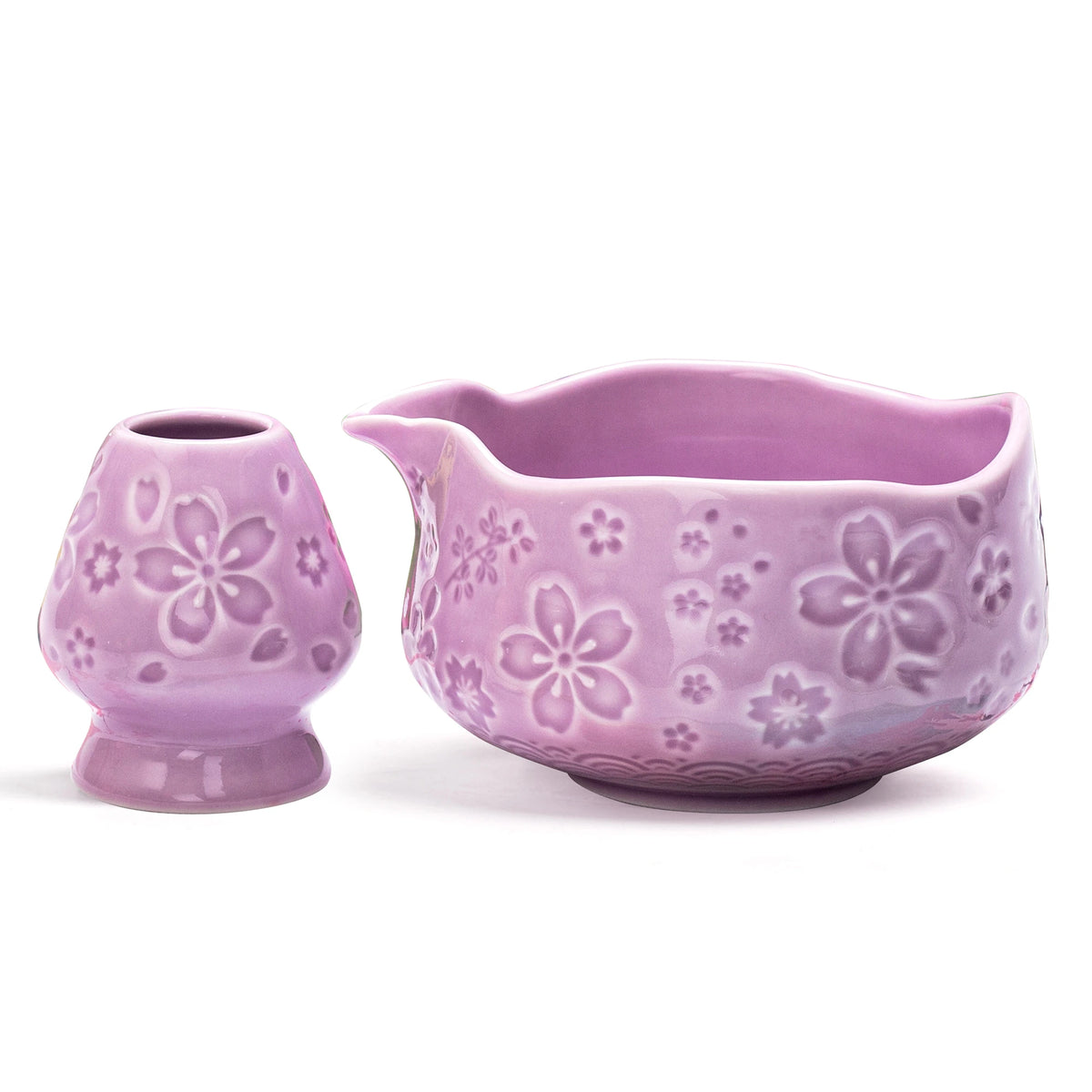 Matcha Bowl with Whisk Holder Sakura Purple
