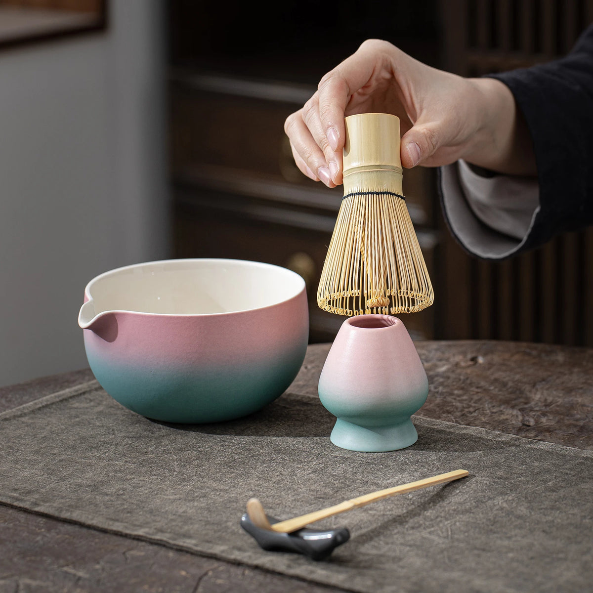 Pinky Blue Matcha Bowl with Spout