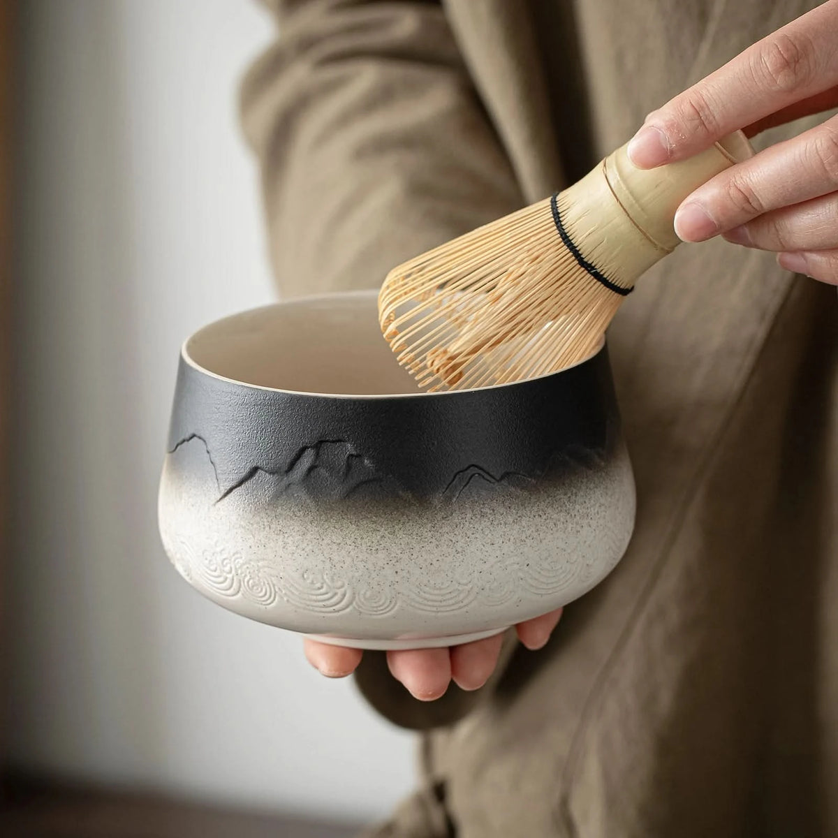 Matcha Set-Beginner Set Landscape Black White Round Bowl