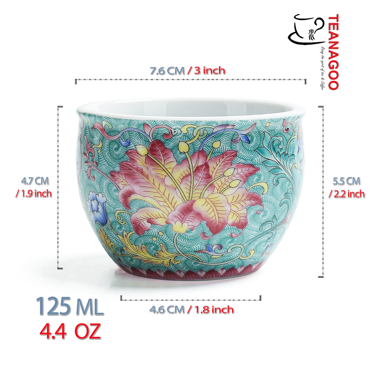 Porzellan-Teetasse „Pfingstrosen“ 125 ml Grün