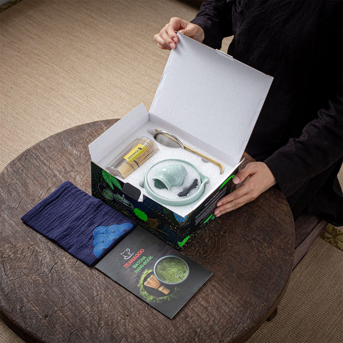 Matcha Set-Sharing Set Landscape Black Blue Pointy Bowl