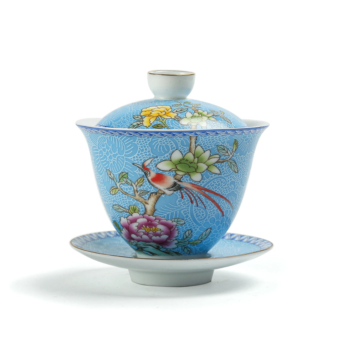 Porzellan Gongfu Tee Pfingstrose Gaiwan 135ml Himmelblau