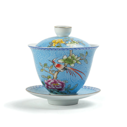 Porzellan Gongfu Tee Pfingstrose Gaiwan 135ml Himmelblau