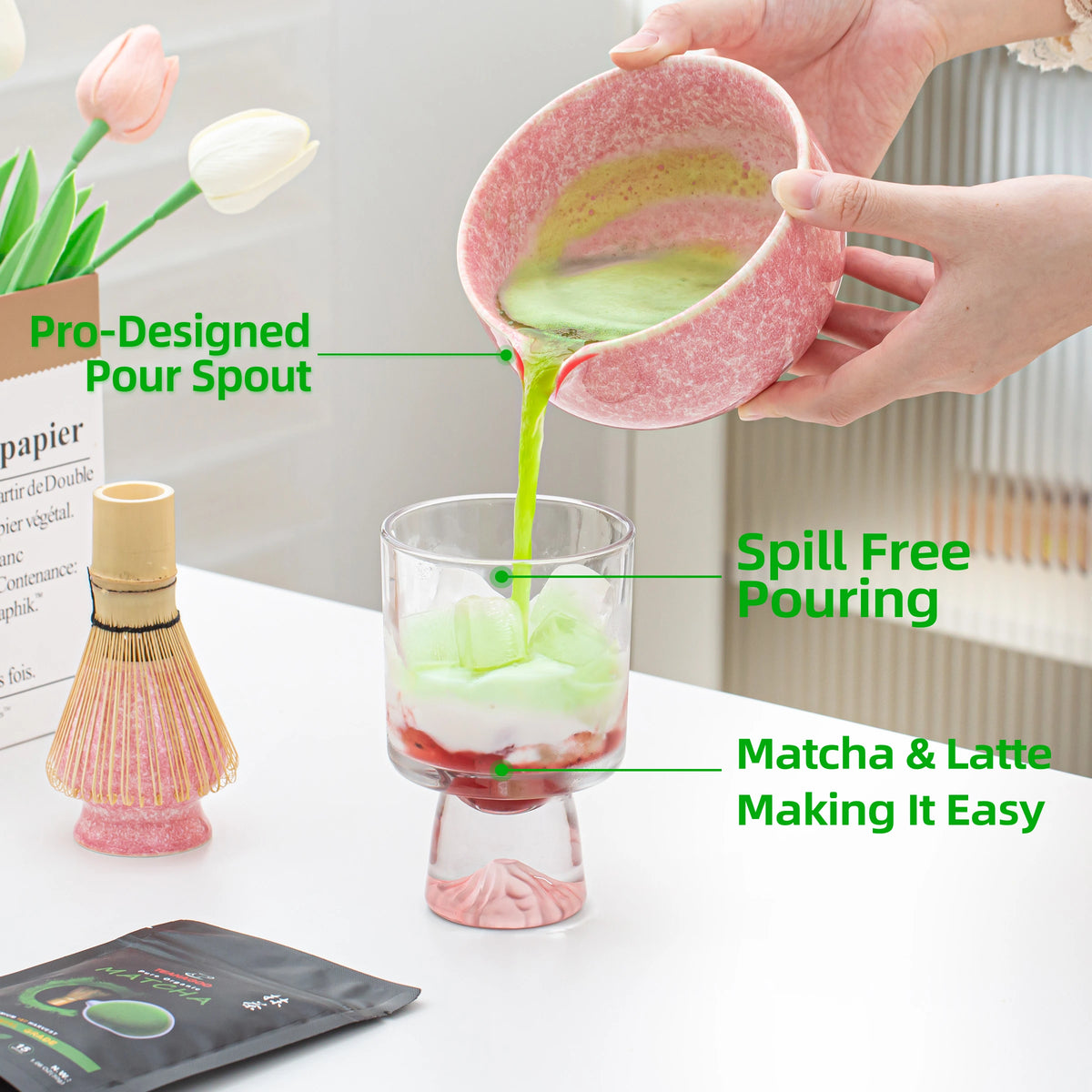 Pink Paradise Matcha-Schale mit Ausgießer