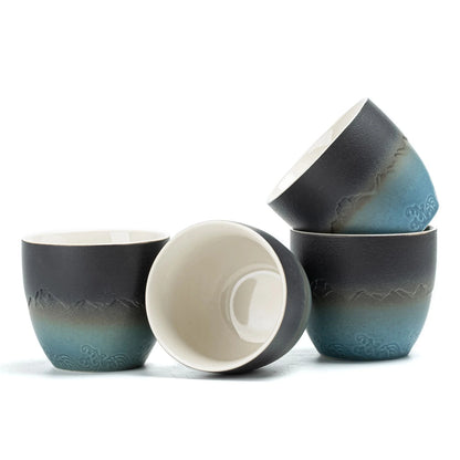 Juego de 4 tazas de té japonesas, color negro y azul 