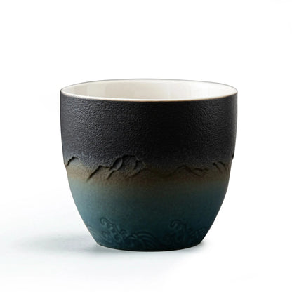 Juego de 4 tazas de té japonesas, color negro y azul 