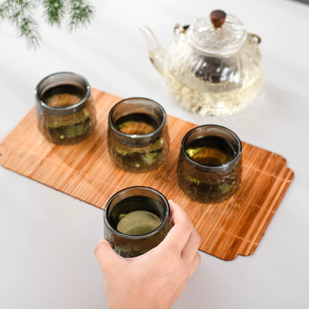 Japanese Tea Cups 4 pcs Set Crystal Black