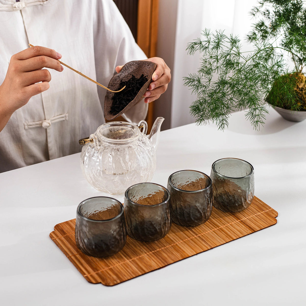 Japanese Tea Cups 4 pcs Set Crystal Black