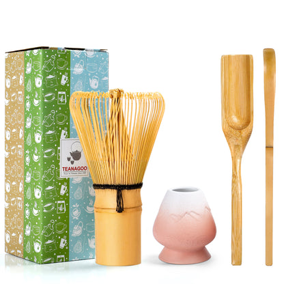 Juego de batidor de matcha rosa y blanco 