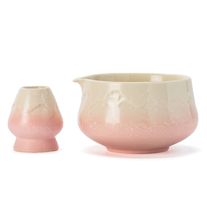 Snow Mountain Pink Matcha-Schale mit Ausgießer