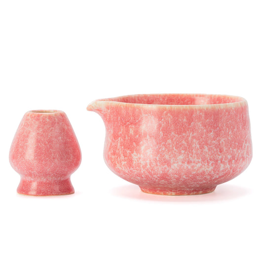 Matcha Bowl with Whisk Holder Pink Ocean
