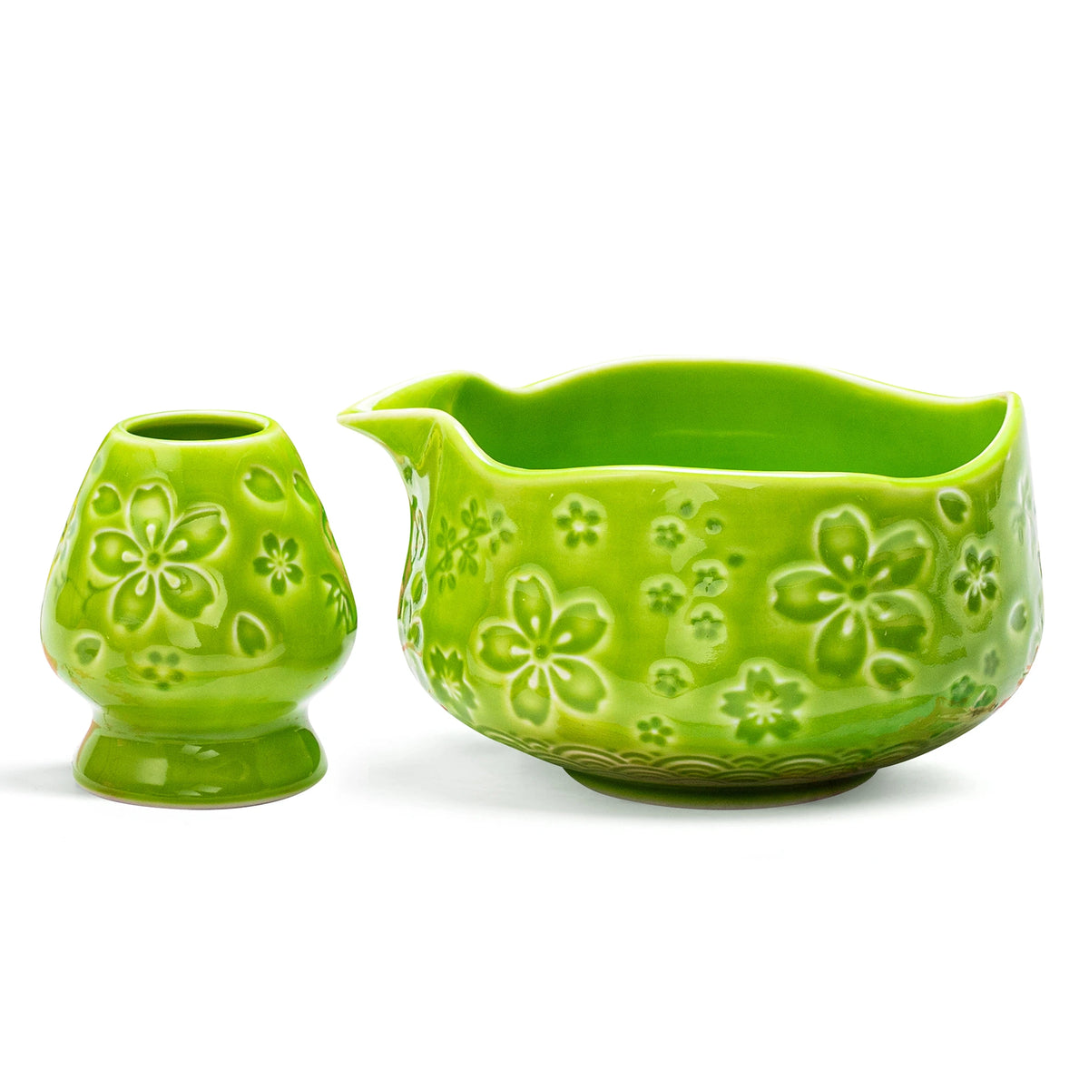 Matcha-Schale mit Schneebesenhalter, Sakura Green