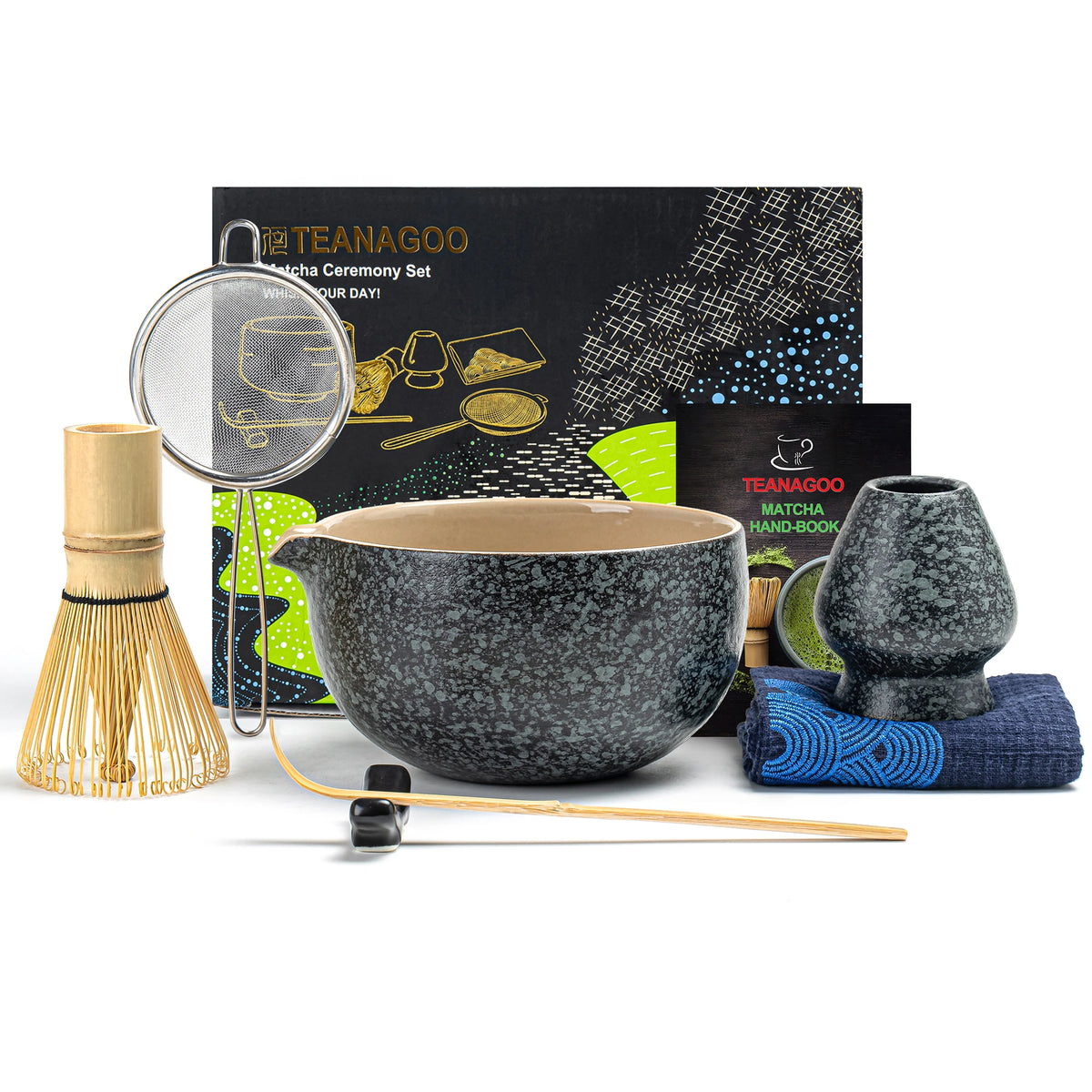 Obsidian-Matcha-Schale mit Ausguss