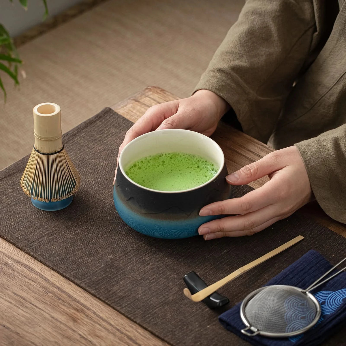 Matcha Set-Beginner Set Landscape Black Blue Round Bowl