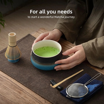 Matcha Set-Beginner Set Landscape Black Blue Round Bowl