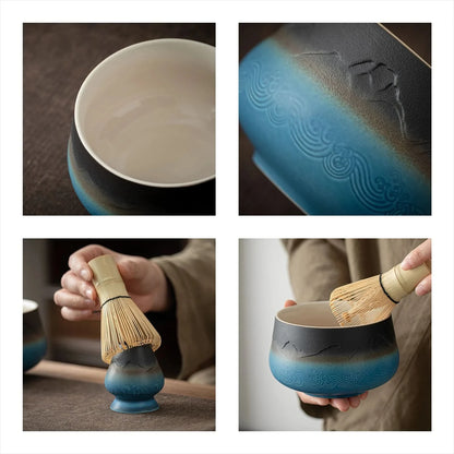Matcha Set-Beginner Set Landscape Black Blue Round Bowl