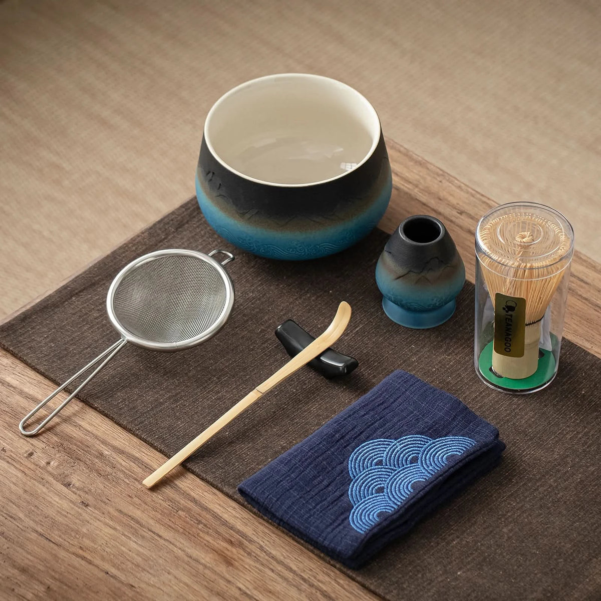 Matcha Set-Beginner Set Landscape Black Blue Round Bowl