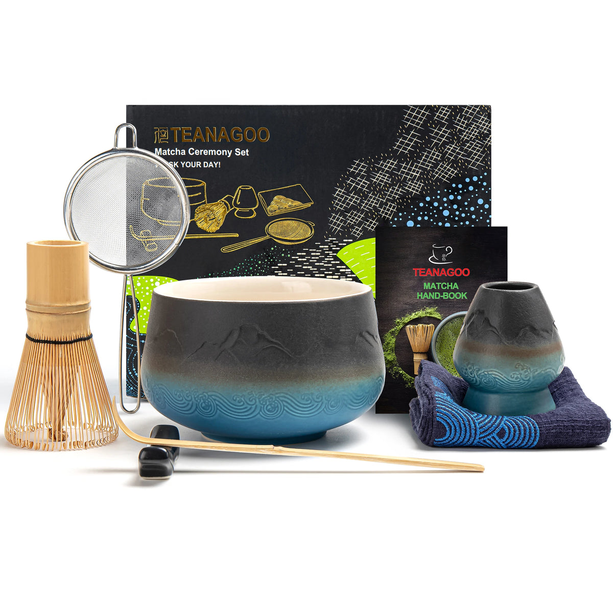 Black Blue Matcha Bowl with Spout