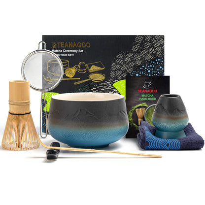 Black Blue Matcha Bowl with Spout