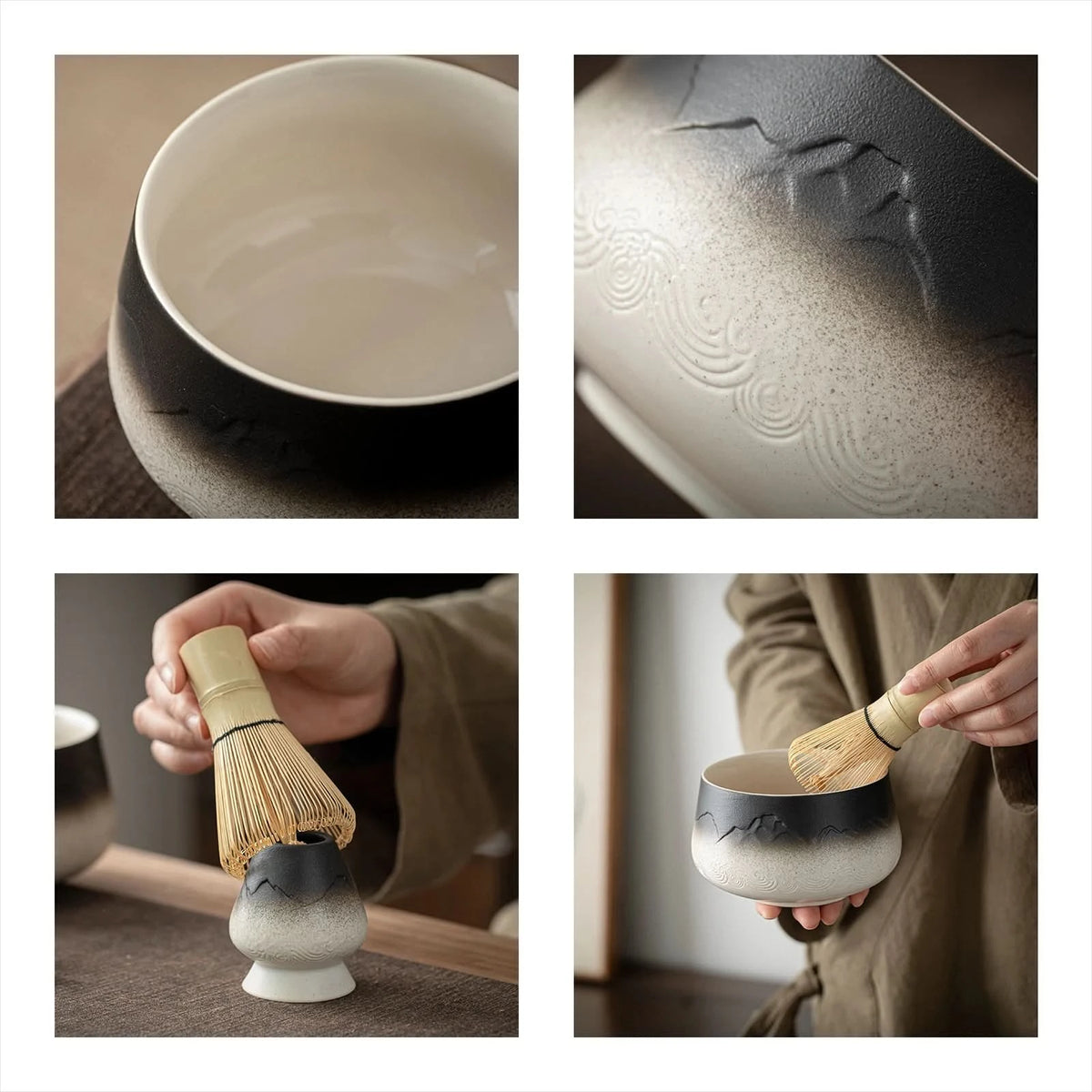Matcha Set-Beginner Set Landscape Black White Round Bowl