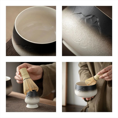 Matcha Set-Beginner Set Landscape Black White Round Bowl
