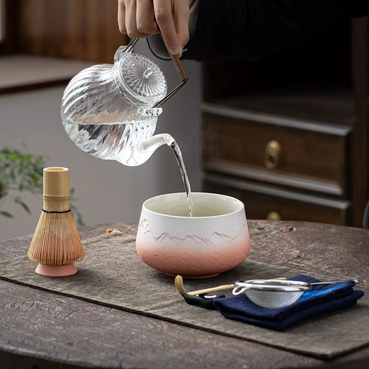 Matcha Set-Beginner Set Landscape Pinky White Round Bowl