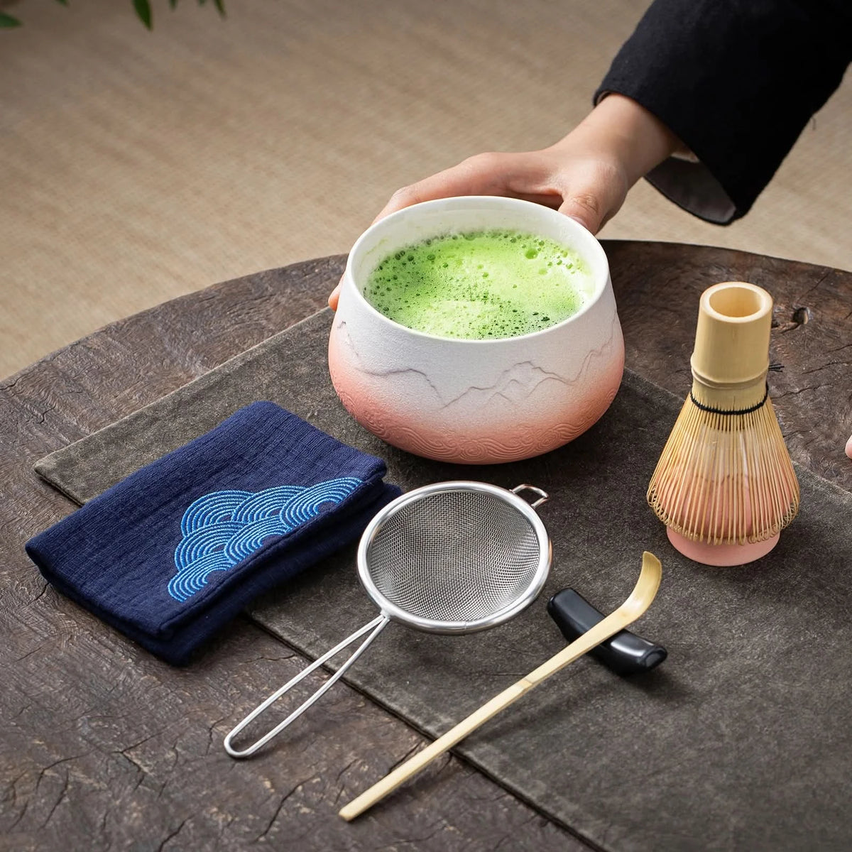 Matcha Set-Beginner Set Landscape Pinky White Round Bowl