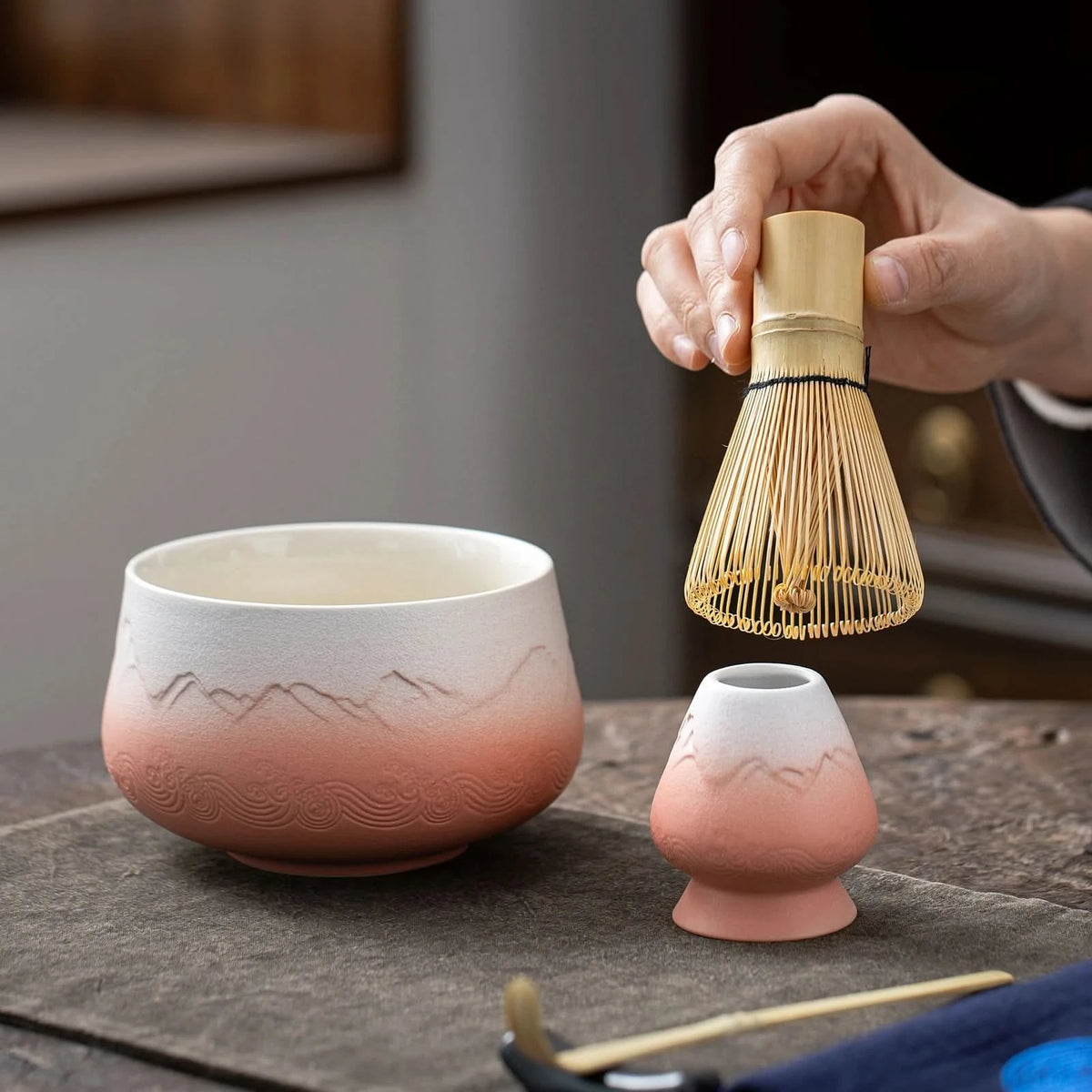 Matcha Set-Beginner Set Landscape Pinky White Round Bowl