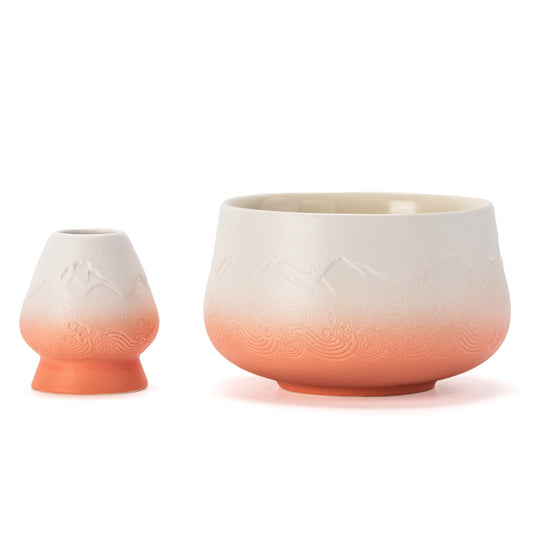 Matcha Bowl with Whisk Holder pinky white round bowl