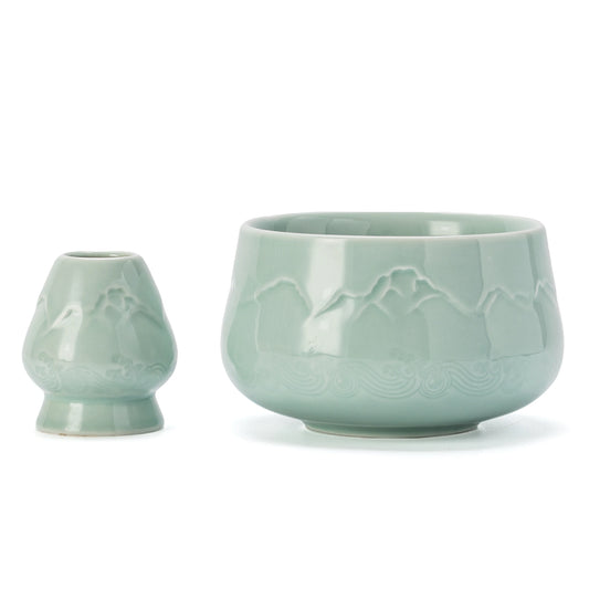 Matcha Bowl with Whisk Holder jade round bowl