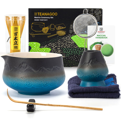 Set de Matcha - Set para principiantes con cuenco puntiagudo con diseño apaisado 