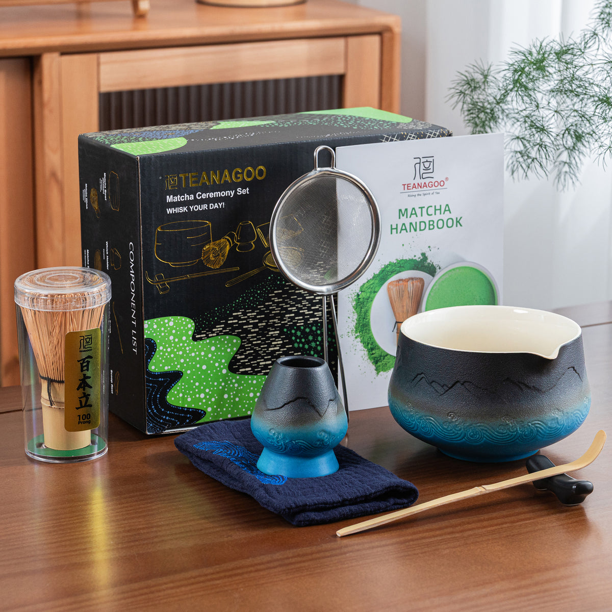 Set de Matcha - Set para principiantes con cuenco puntiagudo con diseño apaisado 