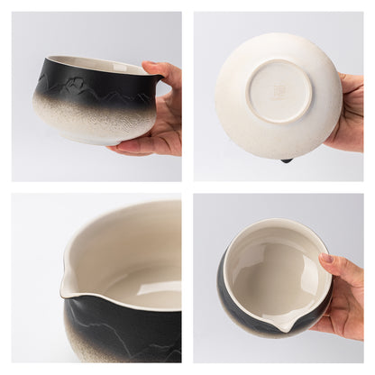 Matcha Set-Beginner Set Landscape Black White Pointy Bowl