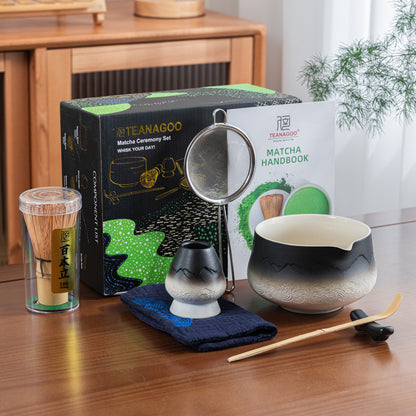 Matcha Set-Beginner Set Landscape Black White Pointy Bowl