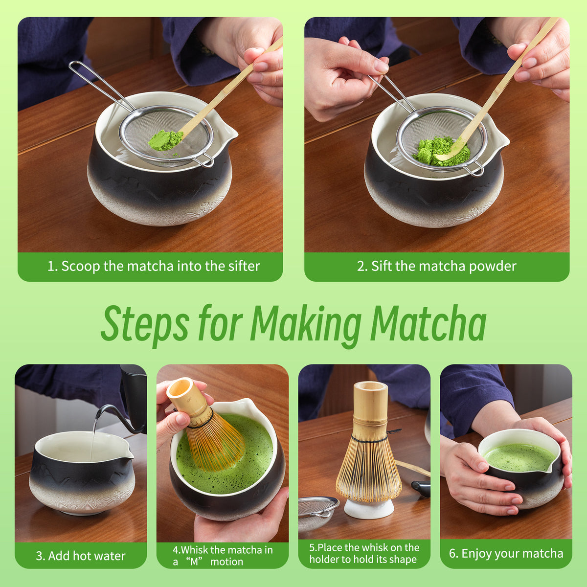 Matcha Set-Beginner Set Landscape Black White Pointy Bowl