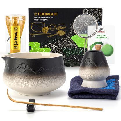 Matcha Set-Beginner Set Landscape Black White Pointy Bowl