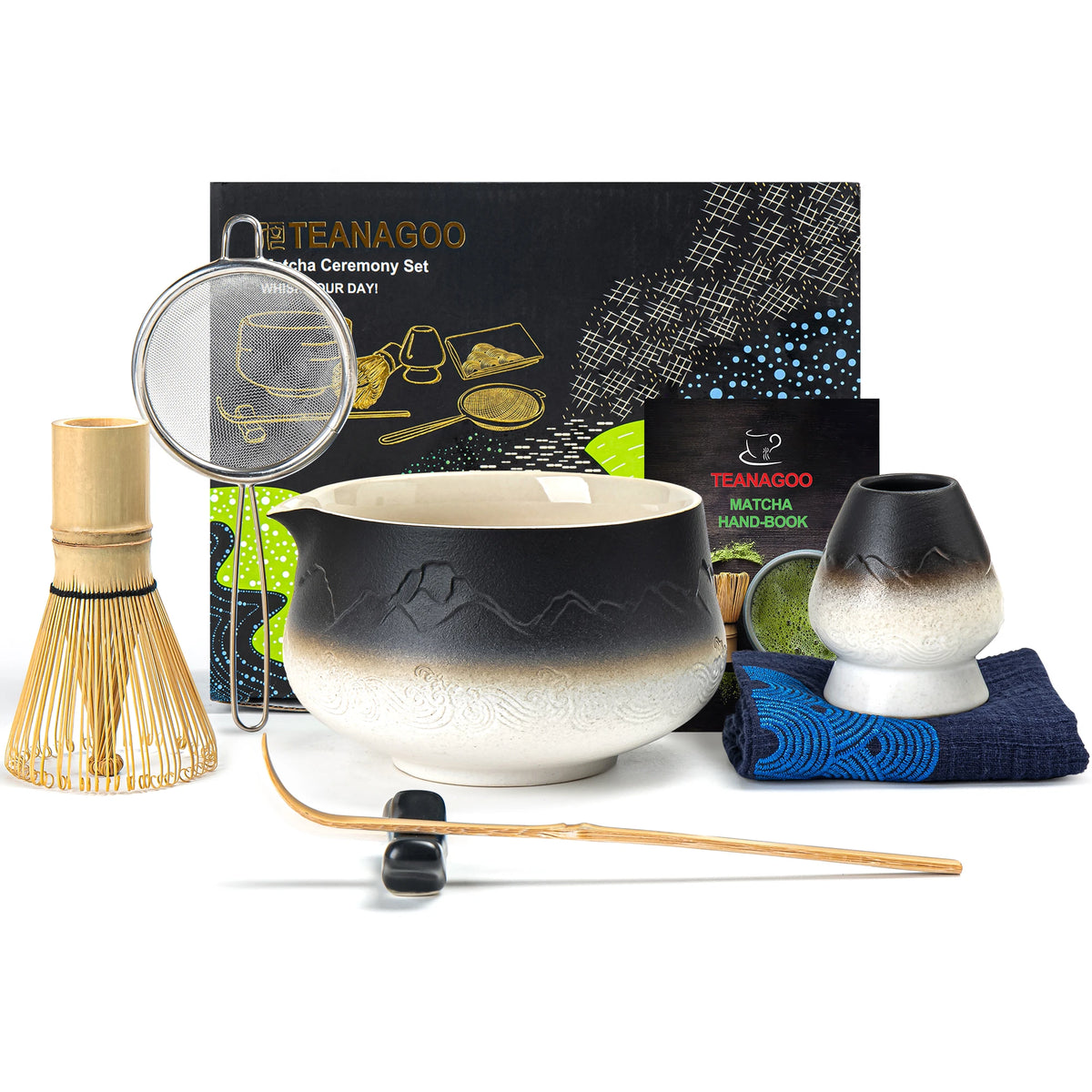Black White Matcha Bowl with Spout