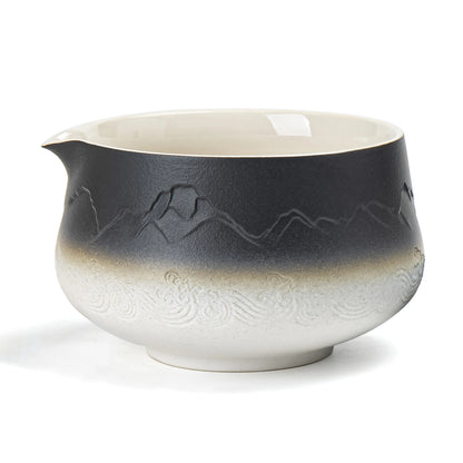 Black White Matcha Bowl with Spout