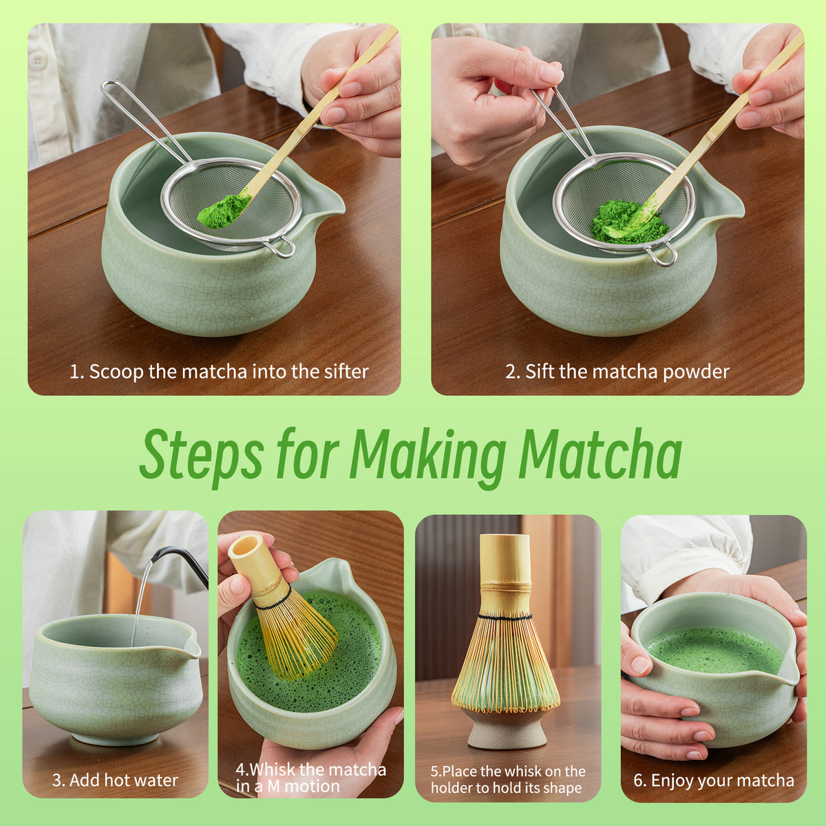 Matcha-Set für Anfänger – Grüne Schale mit spitzer Spitze 