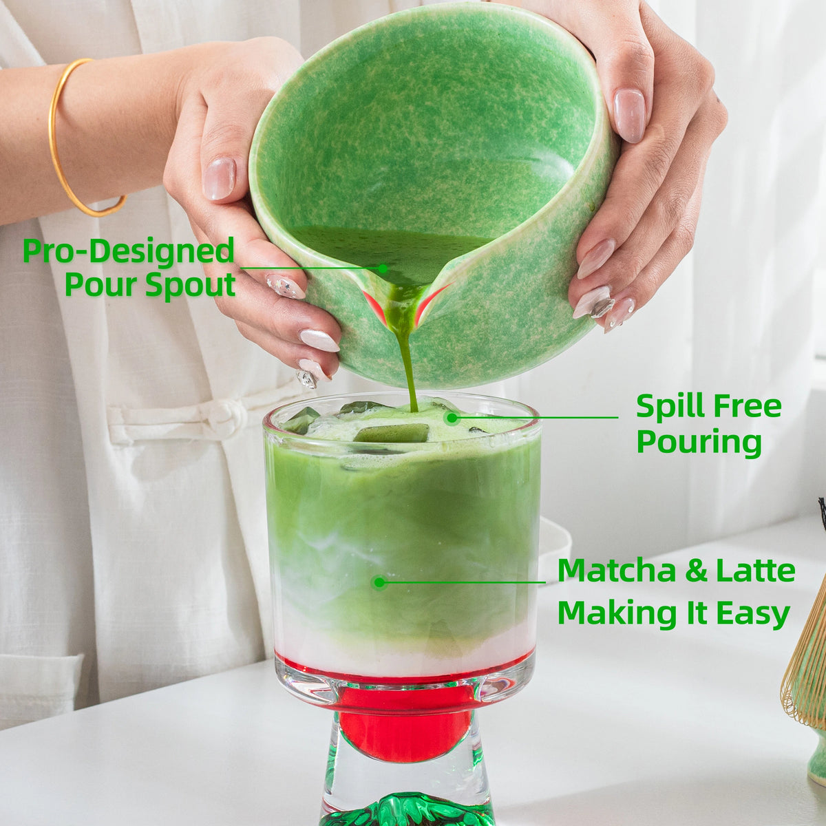 Green Ocean Matcha Bowl with Spout