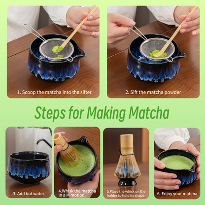 Set de Matcha - Set para principiantes Cuenco puntiagudo Deep Ocean 