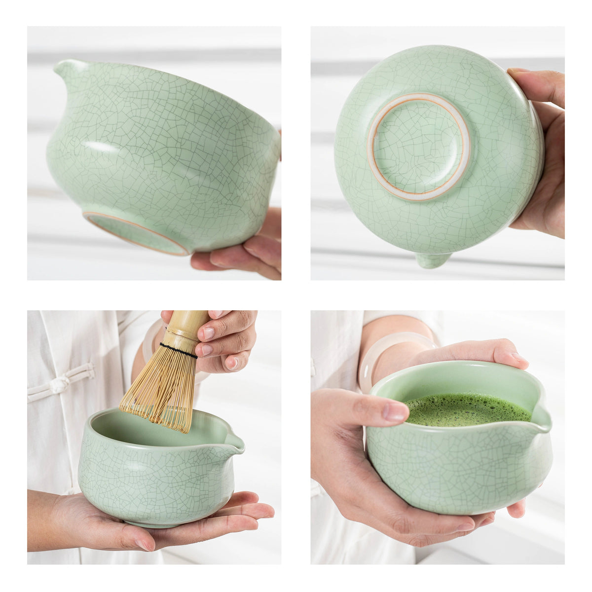 Matcha Set-Advanced Set Green Web Pointy Bowl