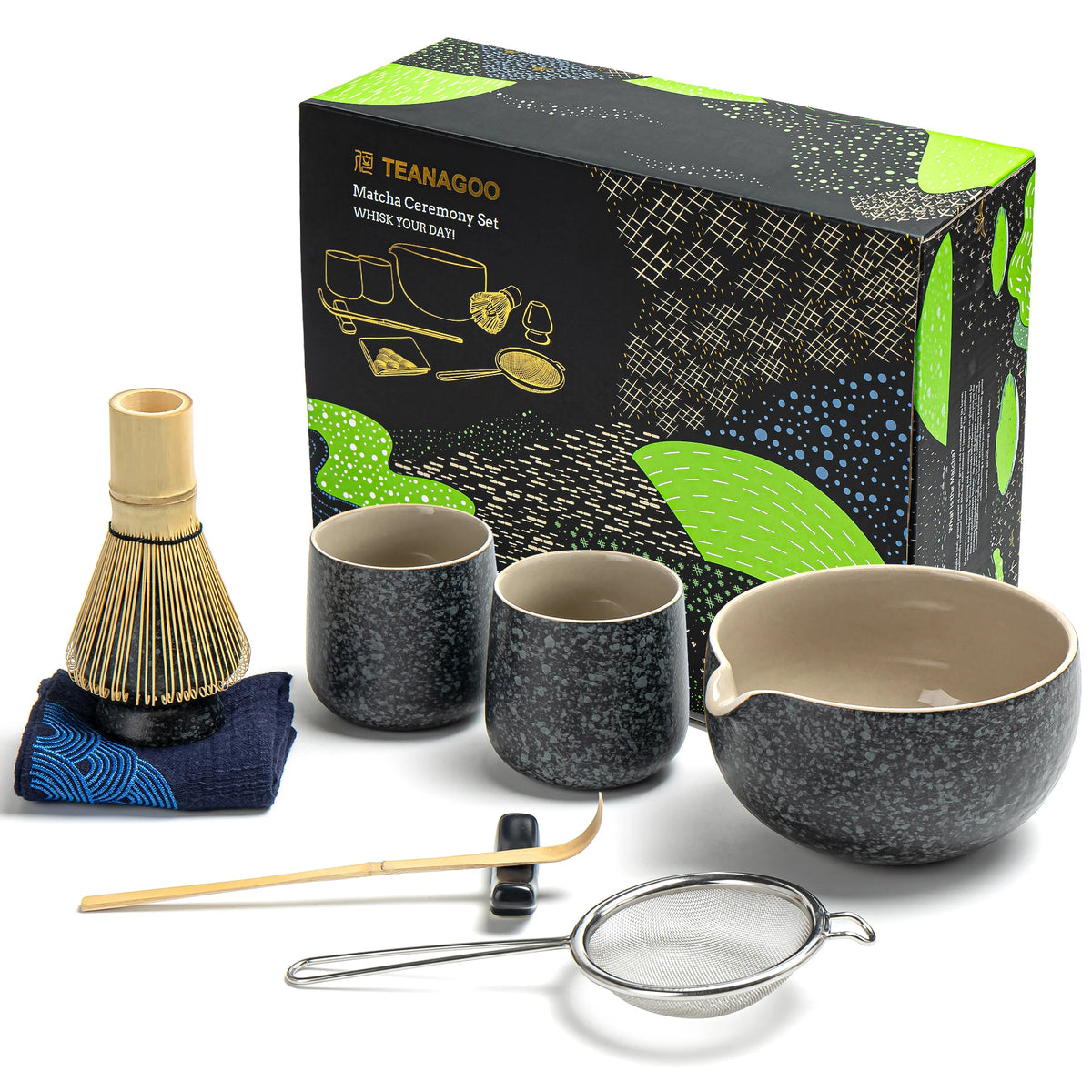 Obsidian-Matcha-Schale mit Ausguss