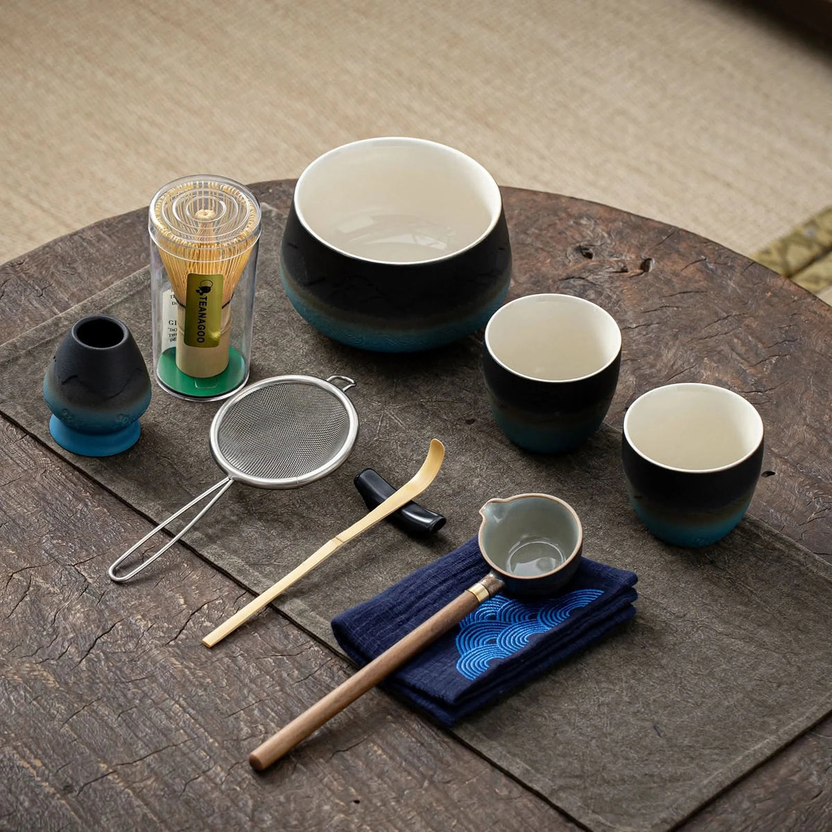 Matcha Set-Sharing Set Landscape Black Blue Round Bowl