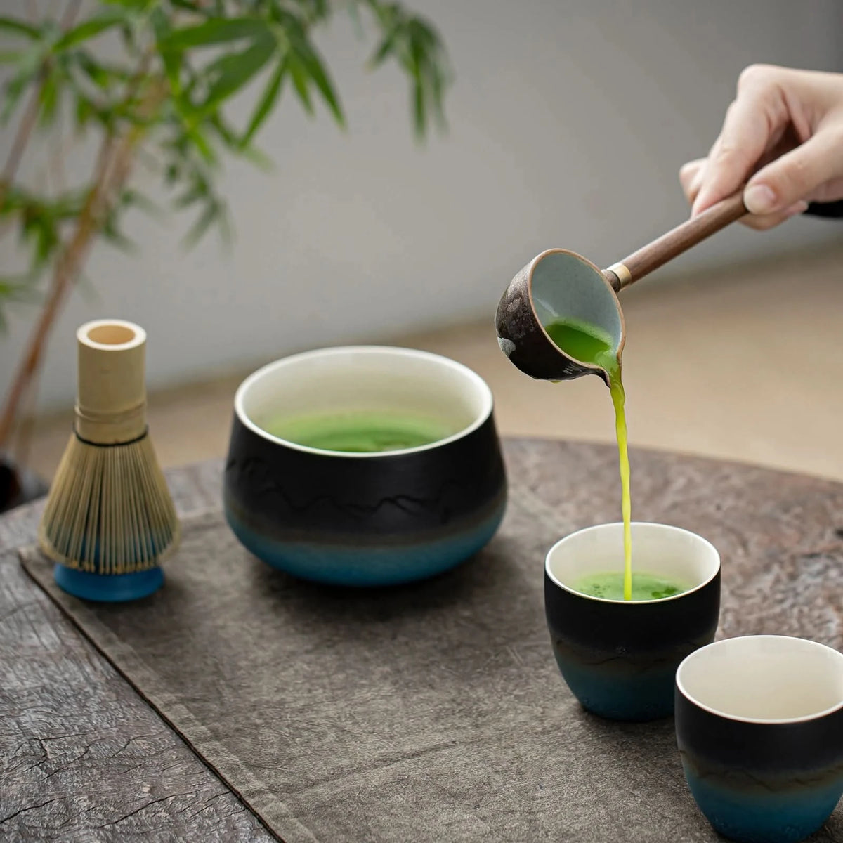 Matcha Set-Sharing Set Landscape Black Blue Round Bowl