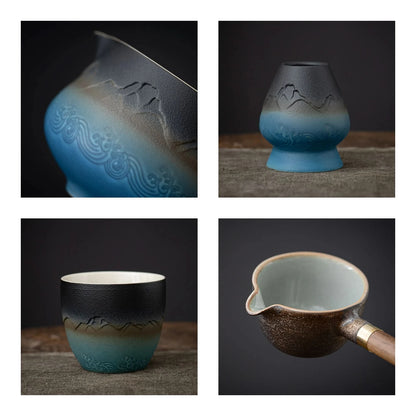 Matcha Set-Sharing Set Landscape Black Blue Round Bowl