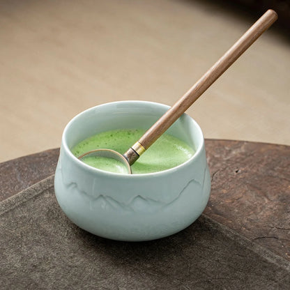 Cuenco redondo de jade con paisaje para compartir juego de matcha 