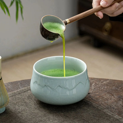 Cuenco redondo de jade con paisaje para compartir juego de matcha 
